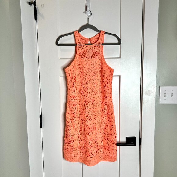 Lilly Pulitzer Jaimie Shift Dress Crochet Braided Halter Style Bright Orange M - Picture 1 of 6